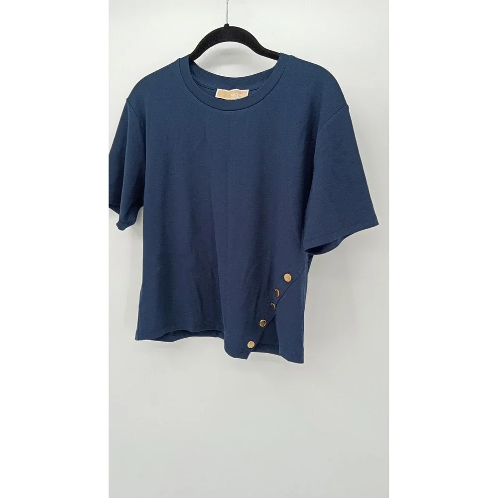 MICHAEL Michael Kors Navy Gold Button Detail Top M | Luxe Minimalist